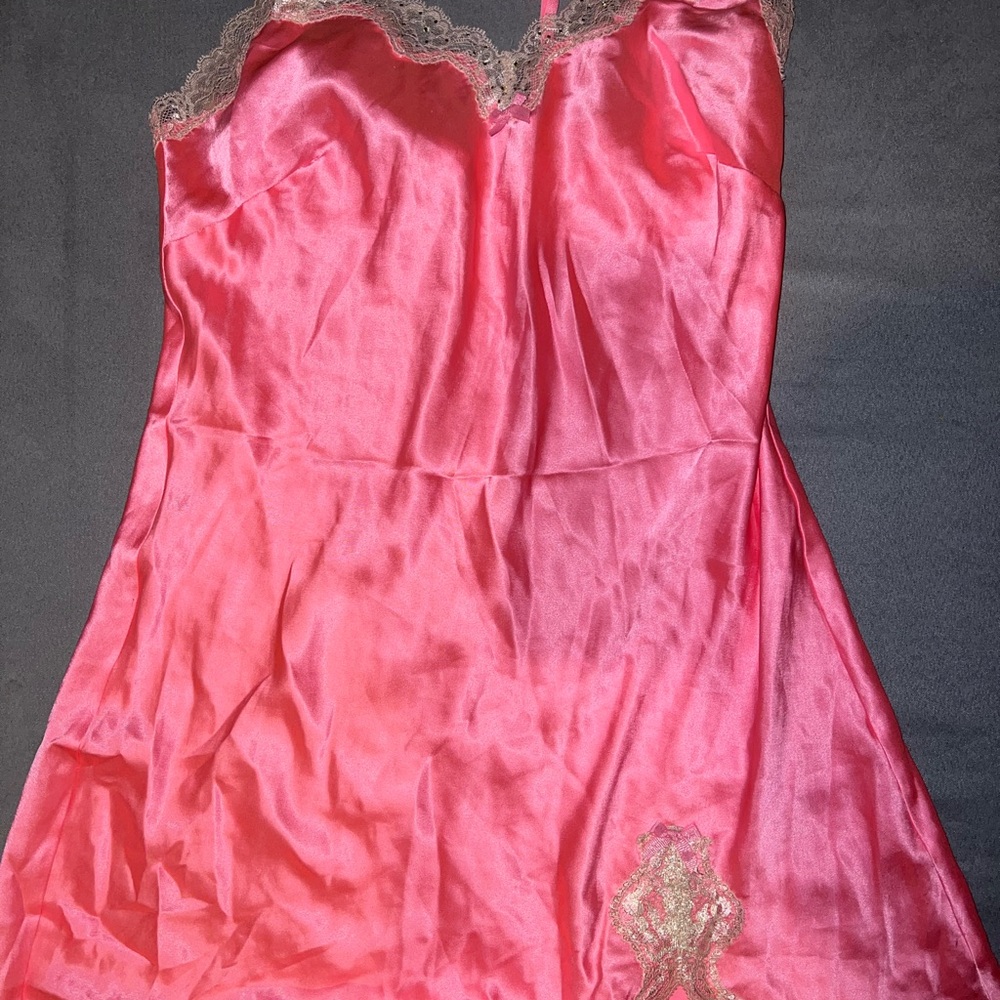 Victoria's Secret Pink Satin Chemise with Lace